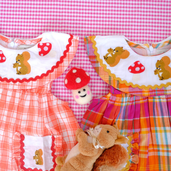 Little Squirrel Dress (Orange/Rainbow Tartan) - Image 2