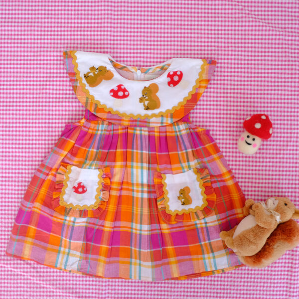 Little Squirrel Dress (Orange/Rainbow Tartan) - Image 8