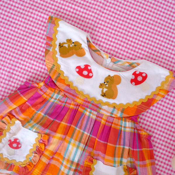 Little Squirrel Dress (Orange/Rainbow Tartan) - Image 5