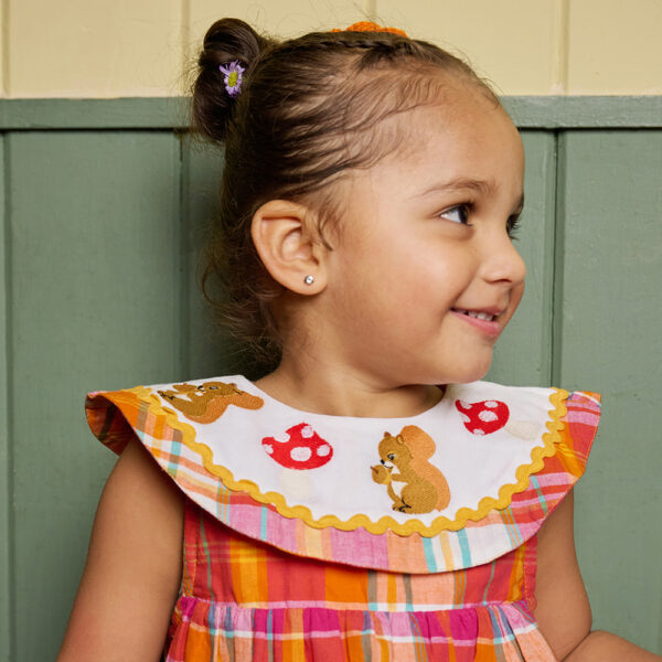 Little Squirrel Dress (Orange/Rainbow Tartan) - Image 3