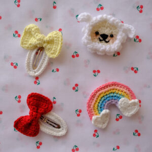 Crochet Hair Clip Set (Rainbow & Sheep, Yellow & Red Bow)